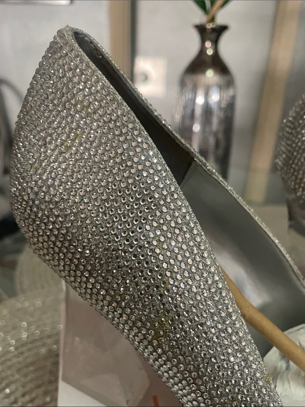 VERY HTF Katy Perry Collections Silver Embellished Pointed Toe Pumps size 9.5 - Picture 3 of 8